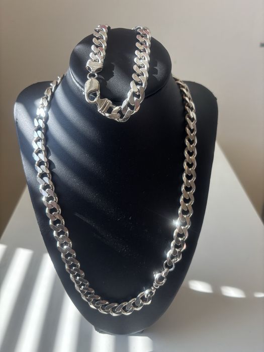 Сребърен ланец Панцер 925 и кръст 55см 120гр