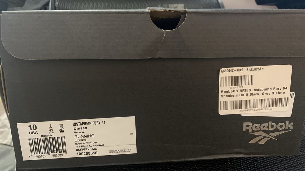 REEBOK X ARIES INSTAPUMP FURY 94 отигинални маратонки размер 43