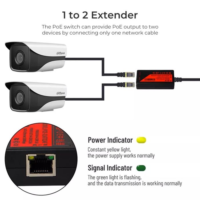 PoE удлинитель 1x2 100М, PoE адаптер, PoE Extender 1x2 100M