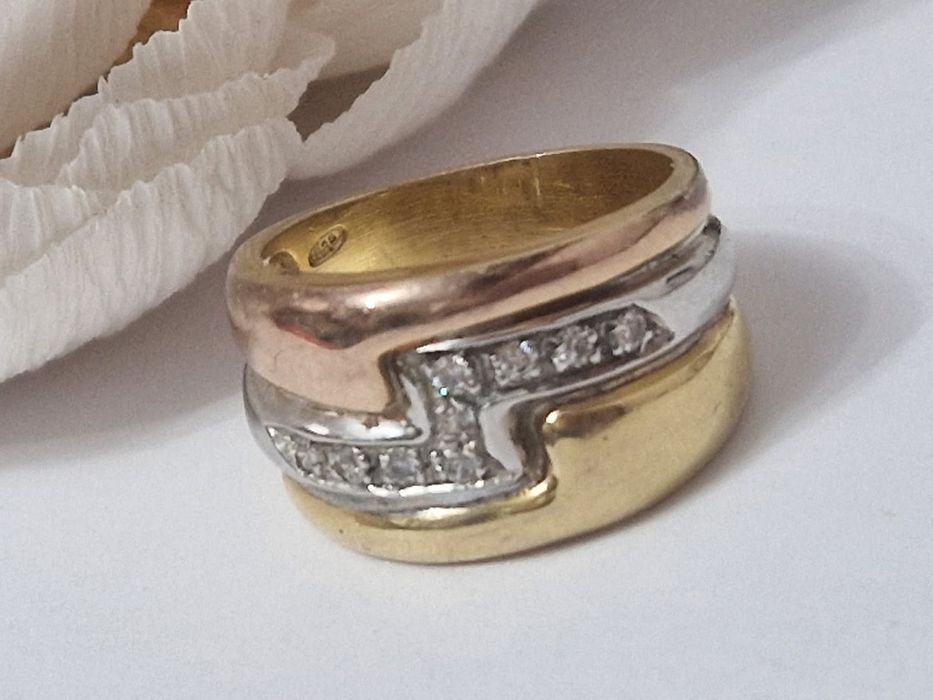 Inel argint masiv 925 placat cu aur roz,galben și rodiu