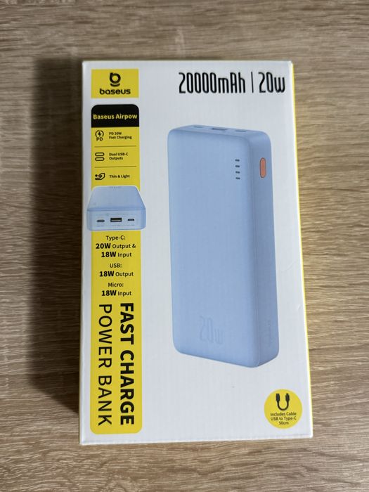 Power bank Baseus Airpow 20.000 mAh, 20W, cu cablu inclus nou sigilat