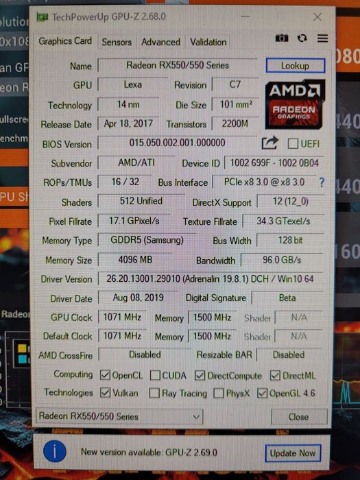 Placa Video VGA PowerColor ATI RADEON RX550,4Gb GDDR5,128 Bit,impecabi