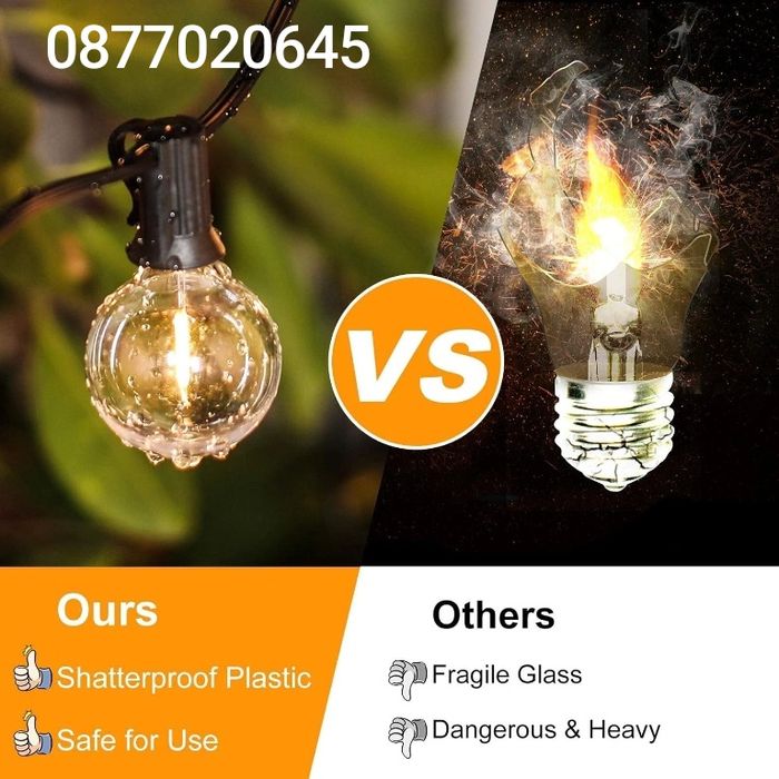 Външни декоративни лампички 10м, G40, за балкон, градина