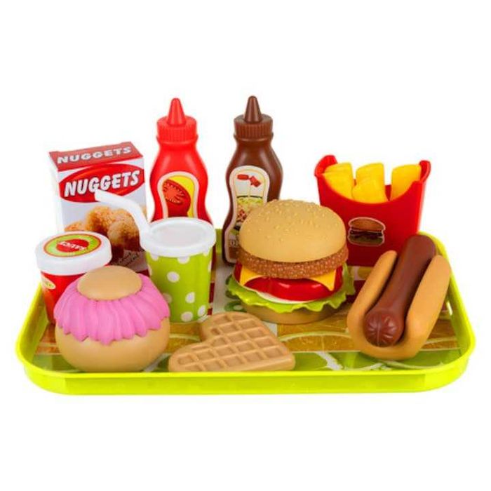 Set de jucarii Fast Food 26 piese burger cartofi prajiti hot dog tava
