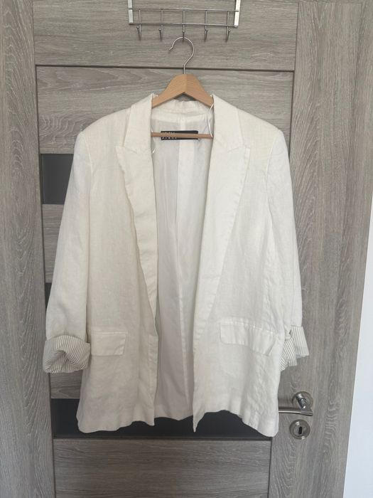 Сако от лен мръсно бяло