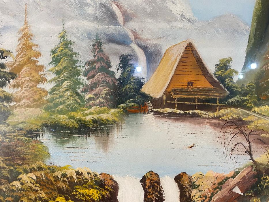 Tablou cu Ramă din Lemn 165x88 cm; Pictură în Ulei pe Pânză, Peisaj Montan