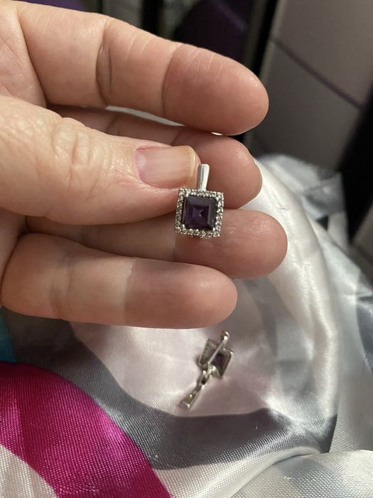 Cercei argint cu ametist, placat cu rodiu