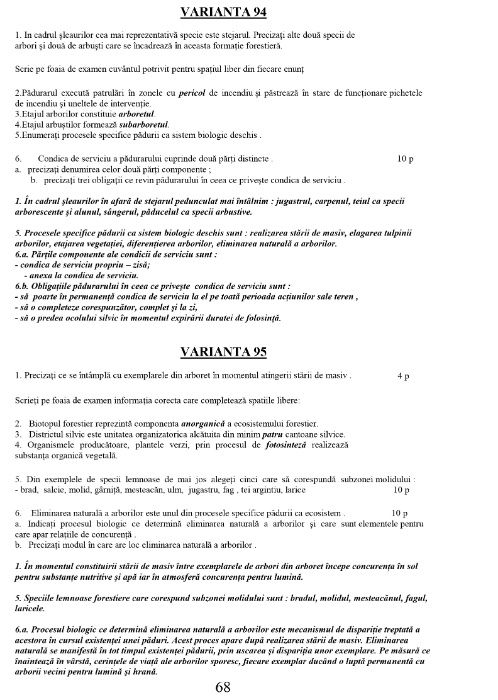 Teste de Evaluare domeniul silvic