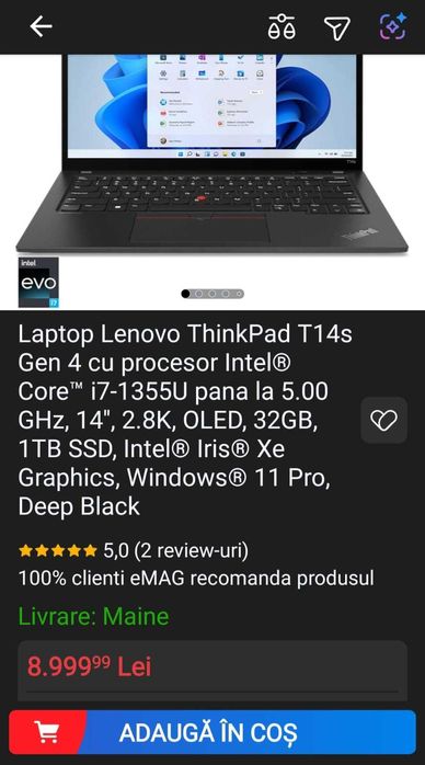 Lenovo Thinkpad T14s /32 GB RAM /Intel i5 nou /garantie 2027 /Bucuresti