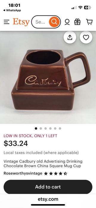 Чаша Cadbury Кадбъри Оригинална квадратна чаша за горещ шоколад 2 бр.