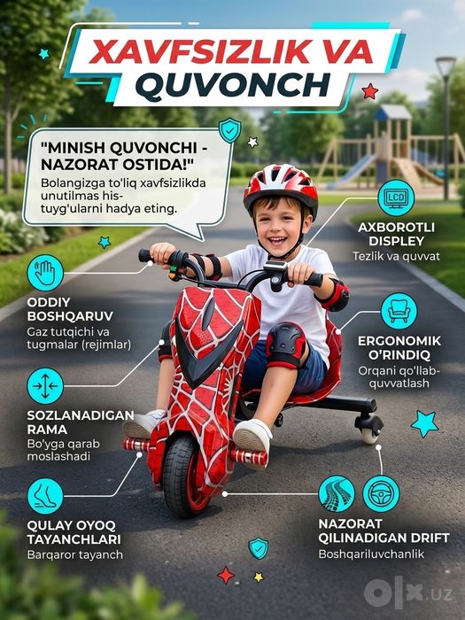 Bolalar va o‘smirlar uchun Elektr Drift-Kart (Drift Skuter) – Yangi