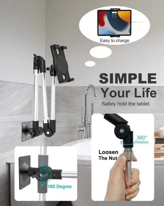 Suport de Perete pentru Tabletă Woleyi – Braț Lung, Pliabil, Metalic