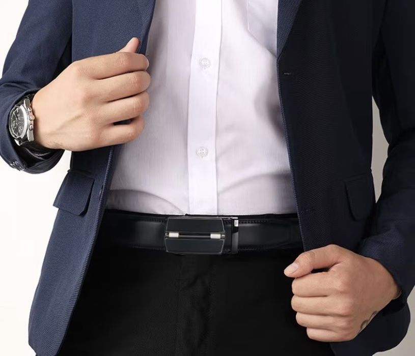 Комплект 2 мъжки колана от естествена кожа с автоматична катарама