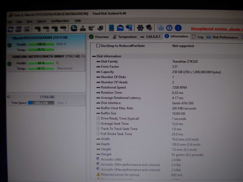 Hard disk hitachi laptop 2.5" slim HDD 250Gb 7200 rpm sata