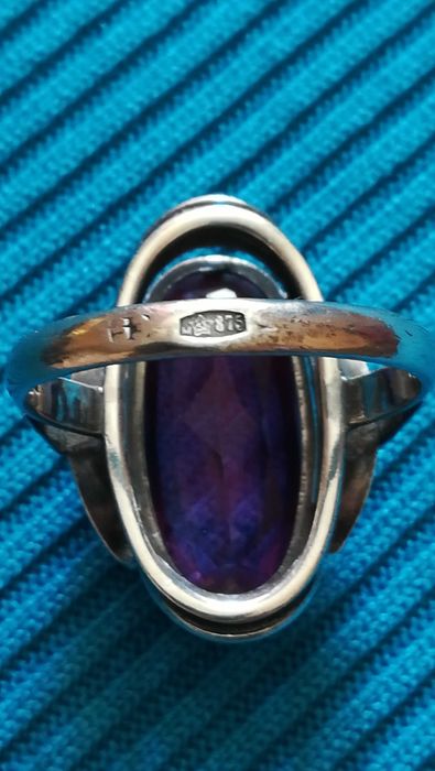 Перстень серебро с крупным аметистом 875 проба СССР