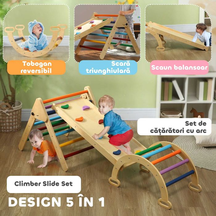 Set de Cățărat 5 în 1 cu Triunghi Montessori, Arcadă şi Rampă