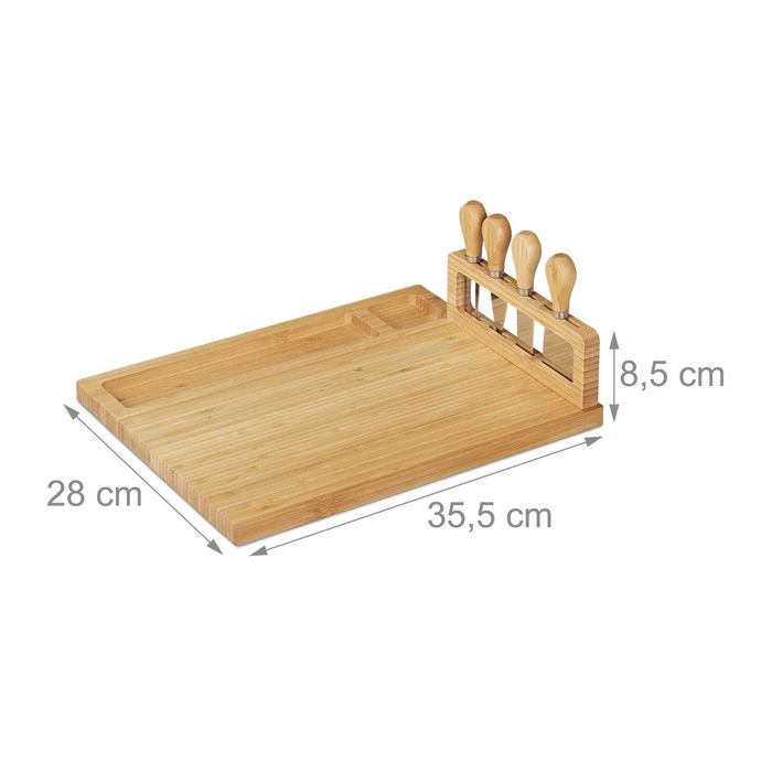Set servire aperitive si branzeturi din bambus cu 4 tacamuri 35x28 cm