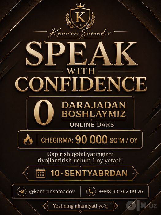 English speaking kurs, 1 oyda natija qiling. Shoshiling