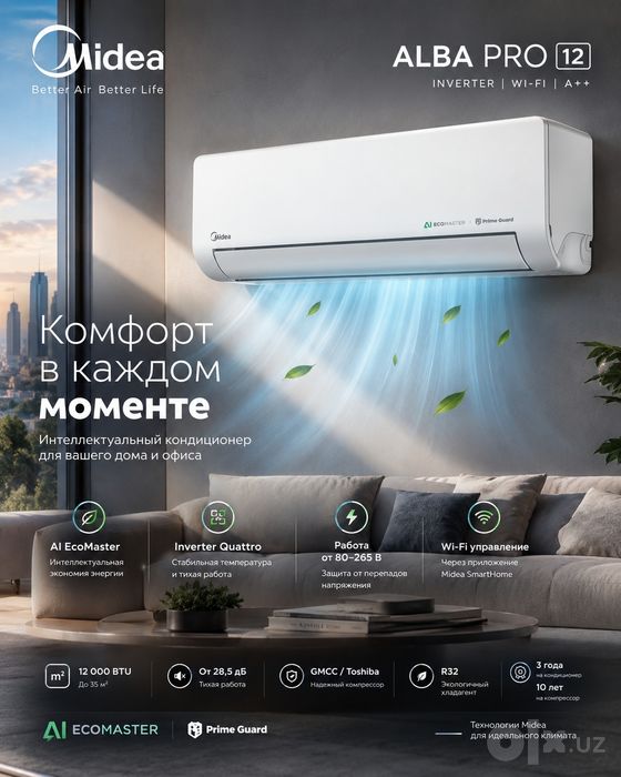 Midea ALBA PRO 12 — кондиционер 12000 BTU, Inverter, Wi-Fi, A++