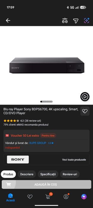 Sony BDP-S6700 DVD CD player 4k WiFi Bluetooth