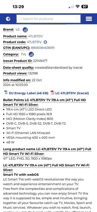 Tv LG Smart 120 cm