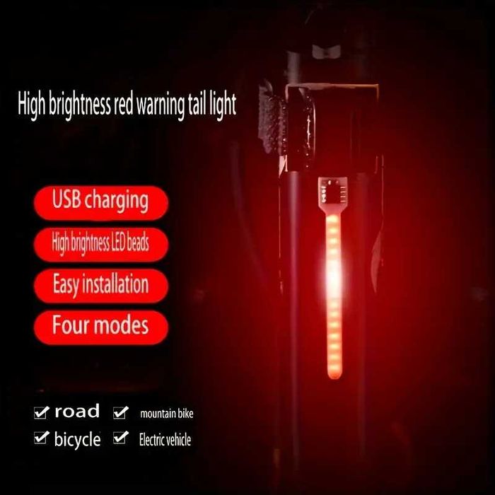 LED TAIL LIGHT стоп светлина за велосипед с висока яркост, линия - USB