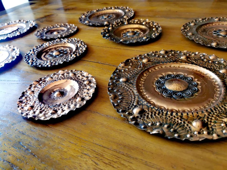 Чиния от мед масивни ръчно изработени медни занаятчийски пана 9 бр.