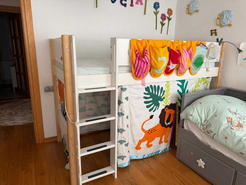 Pat înalt FLEXA NOR 90x200 cm cu saltea și accesorii