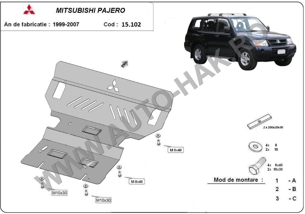 Scut motor metalic Mitsubishi Pajero 3 (V60, V70) 1998-2007