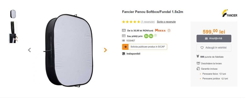 Fancier Panou Softbox/Fundal 1.5x2m