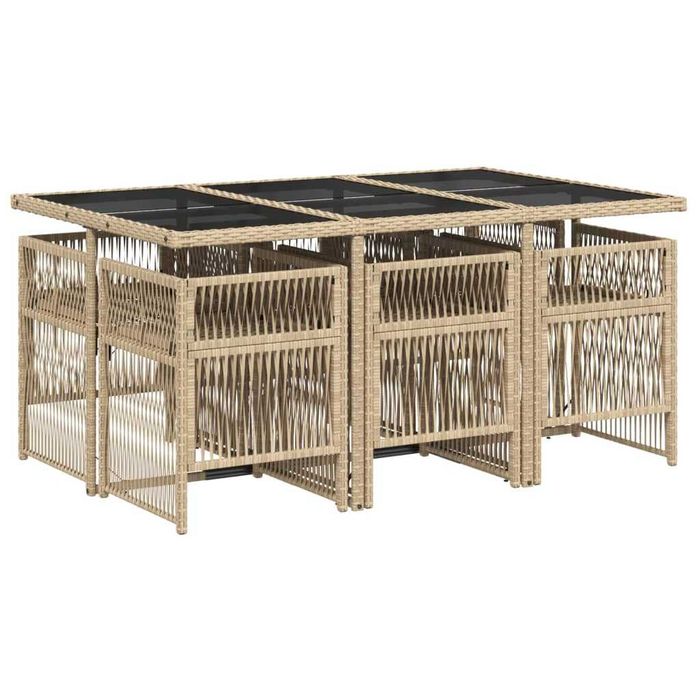 set de masa pentru gradina, 7 piese, cu perne, bej, poliratan