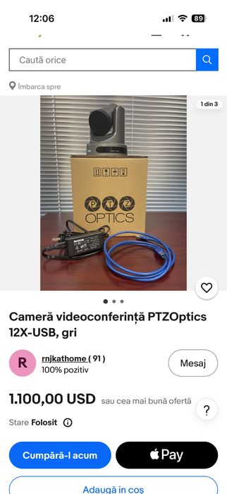 Camera video profesionala PTZOptics, 12x USB-G2 FullHD cu HDMI, USB 3.0 si IP streaming simultan, Gri
