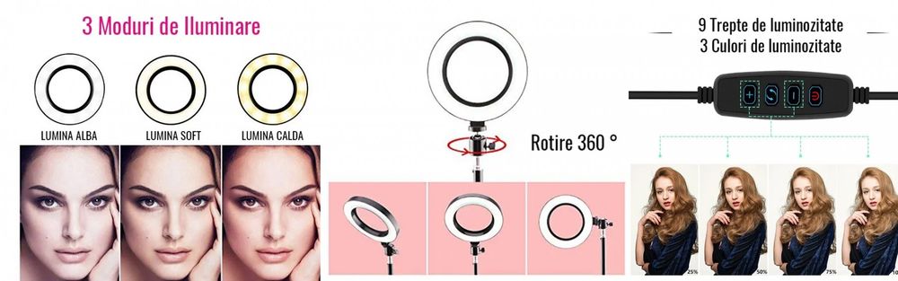 NOU Lampa circulara LED ring light cu suport telefon