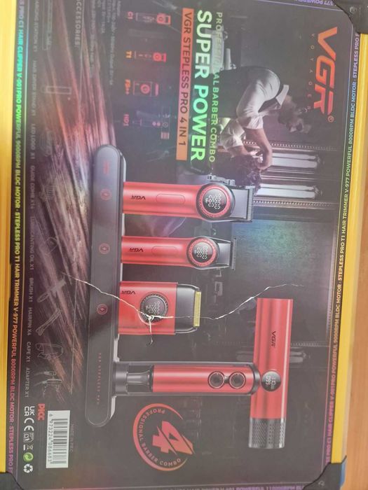 Професионален комплект машинки за подстригване VGR Stepless, 4 в 1, Тример VGR V-977, Шейвър VGR V-377, Сешоар VGR 401