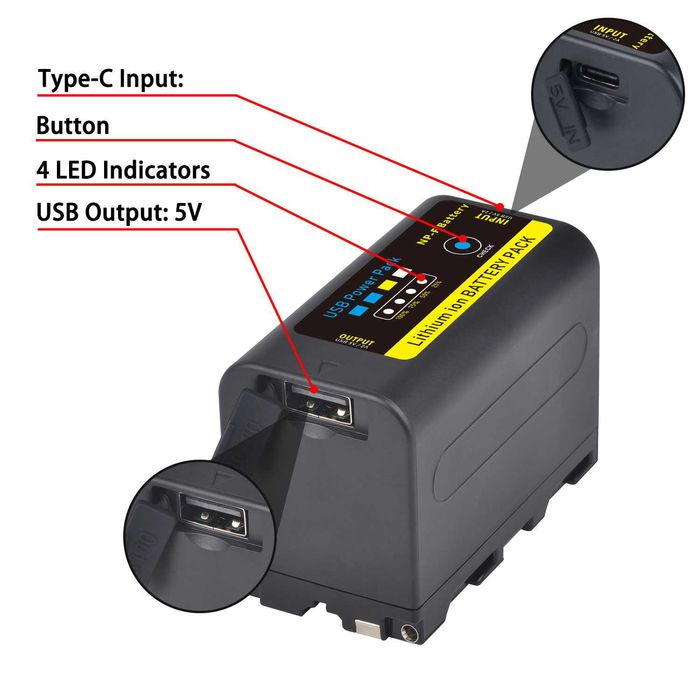 Универсална литиева батерия NP-F750, 7.4V, 6400mAh