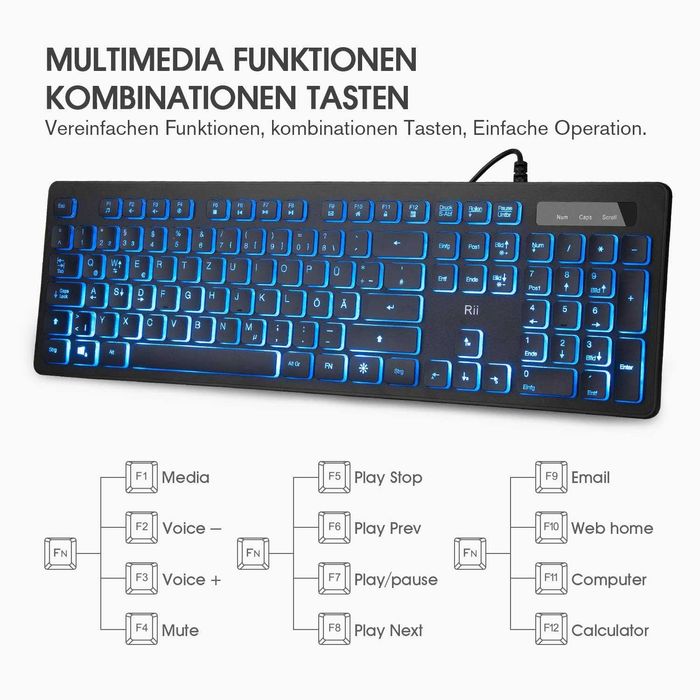 Set tastatură și mouse pentru gaming Rii cu cablu, iluminare cu 3 LED