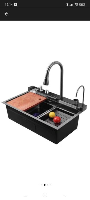 Chiuvetă bucătărie multifuncțională cu LED și cascade – nouă, inox