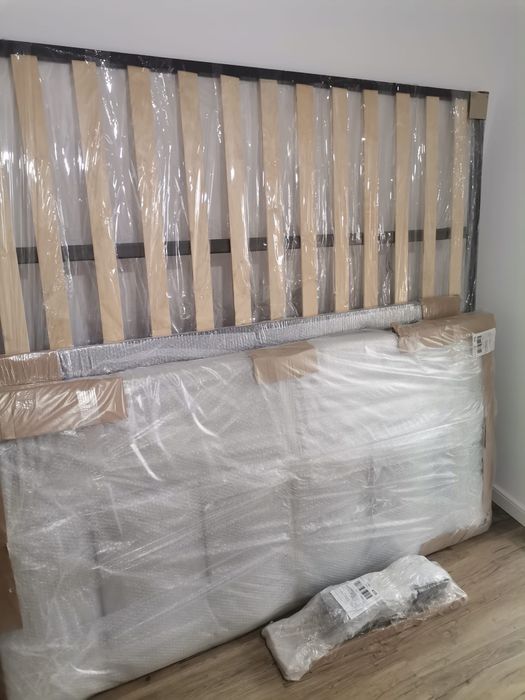 Pat tapițat 180x200 - cu lada de depozitare și somnieră - NOU sigilat