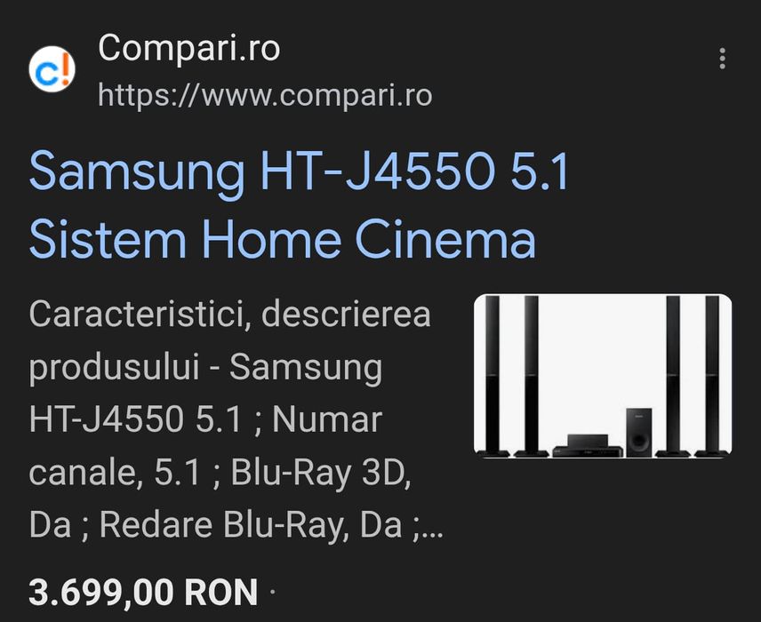 Sistem Home Cinema Samsung HT-J4550 Smart 5.1, Blu-ray & DVD 3D, Nou,