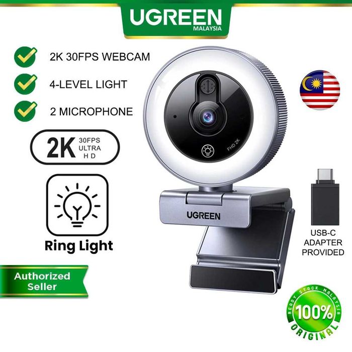 Ugreen USB HD Webcam 2K with Ring Light 30FPS Веб-камера с подсветкой