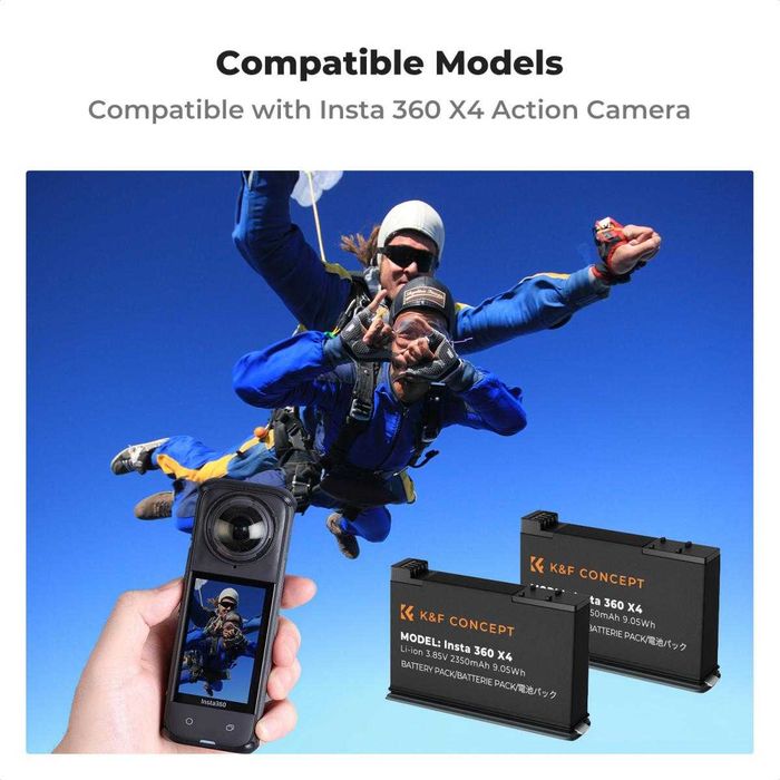Комплект 2 батерии за Insta 360 X4 + зарядно K&F Concept