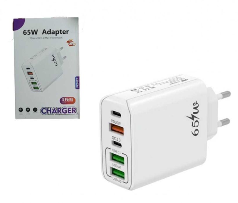 Адаптер - Ултра бързо 65W (Super VOOC+) USB-C + USB-A заряд
Цена 25лв.