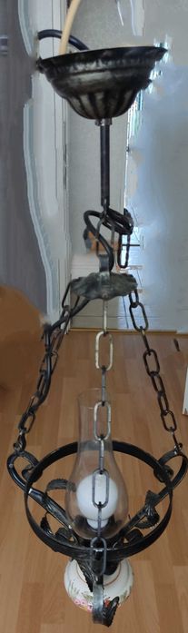 ПРОМО до 31юли!Немски винтидж полилей ковано желязо,порцеланова основа