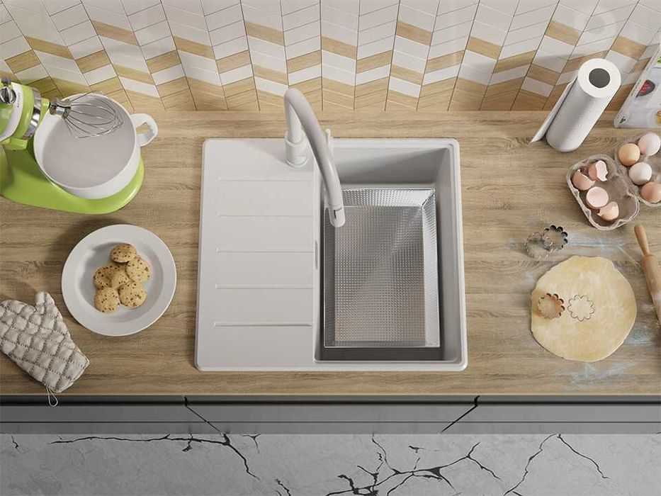 Бяла кухненска гранитна мивка Копенхаген 40 Top 550 x 500 мм