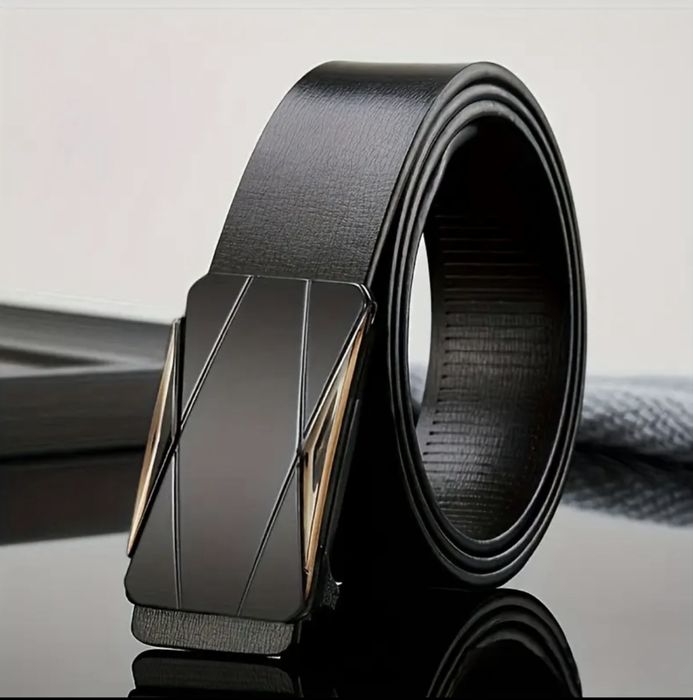Мъжки официален кожен колан/Автоматичен с тъмна катарама -15% Промоция