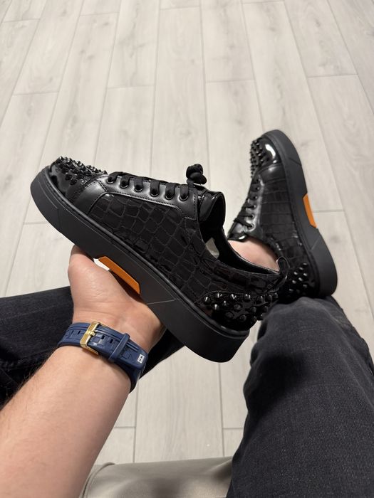 Adidasi Barbati Philpp Plein Full Negru Lucios!