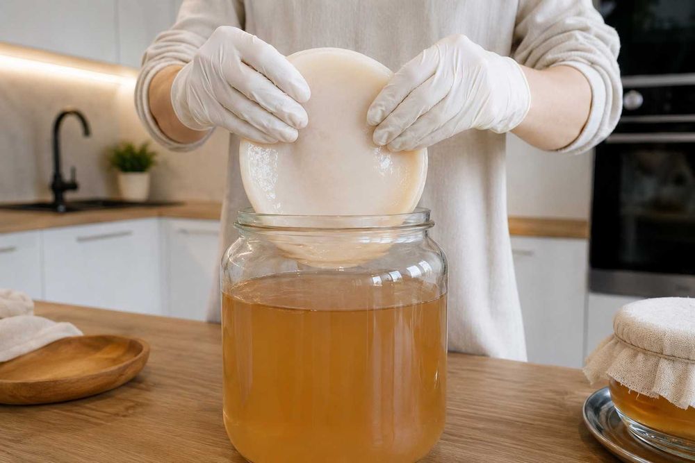 Ciupercă Kombucha activă + ceai starter + instrucțiuni