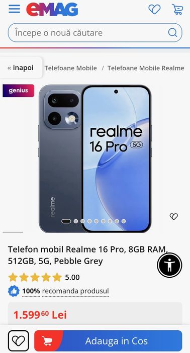 OPPO Realme 16 Pro 5G Pebble Grey 8/512 GB nou la cutie !