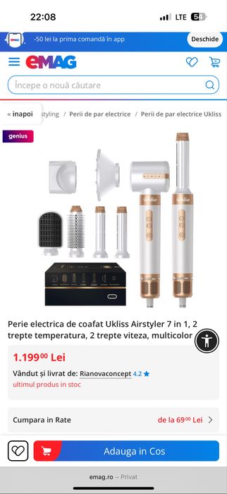Perie electrica Ukliss Airstyler 7 in 1 asemanator cu Dyson