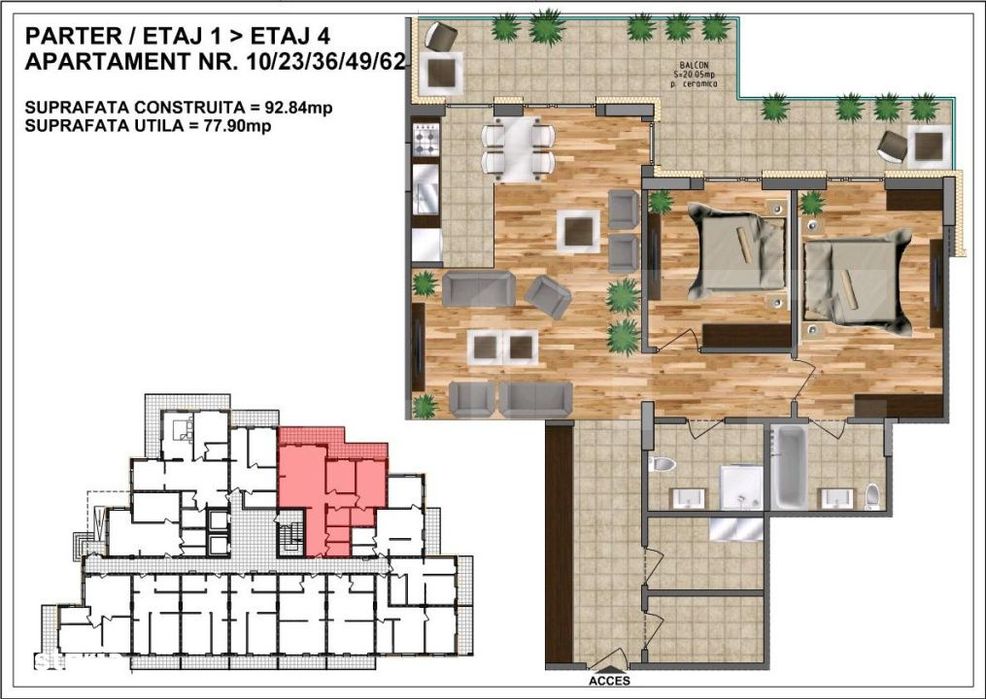 Apartament de vanzare – bloc nou, zona Aurel Vlaicu 77,90 mp+ terasa — fotografia 1